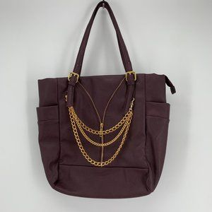 JUSTFAB Womens Dark Purple Chain Accent Tote Bag
